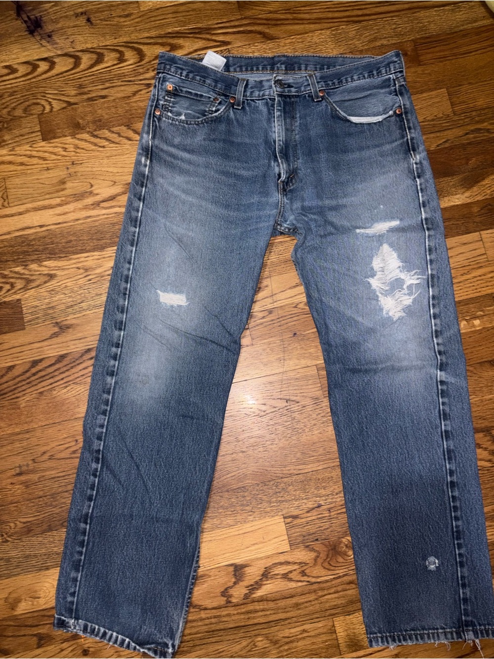 Levi's Faded Blue Straight-Leg Distressed Jeans 36x32